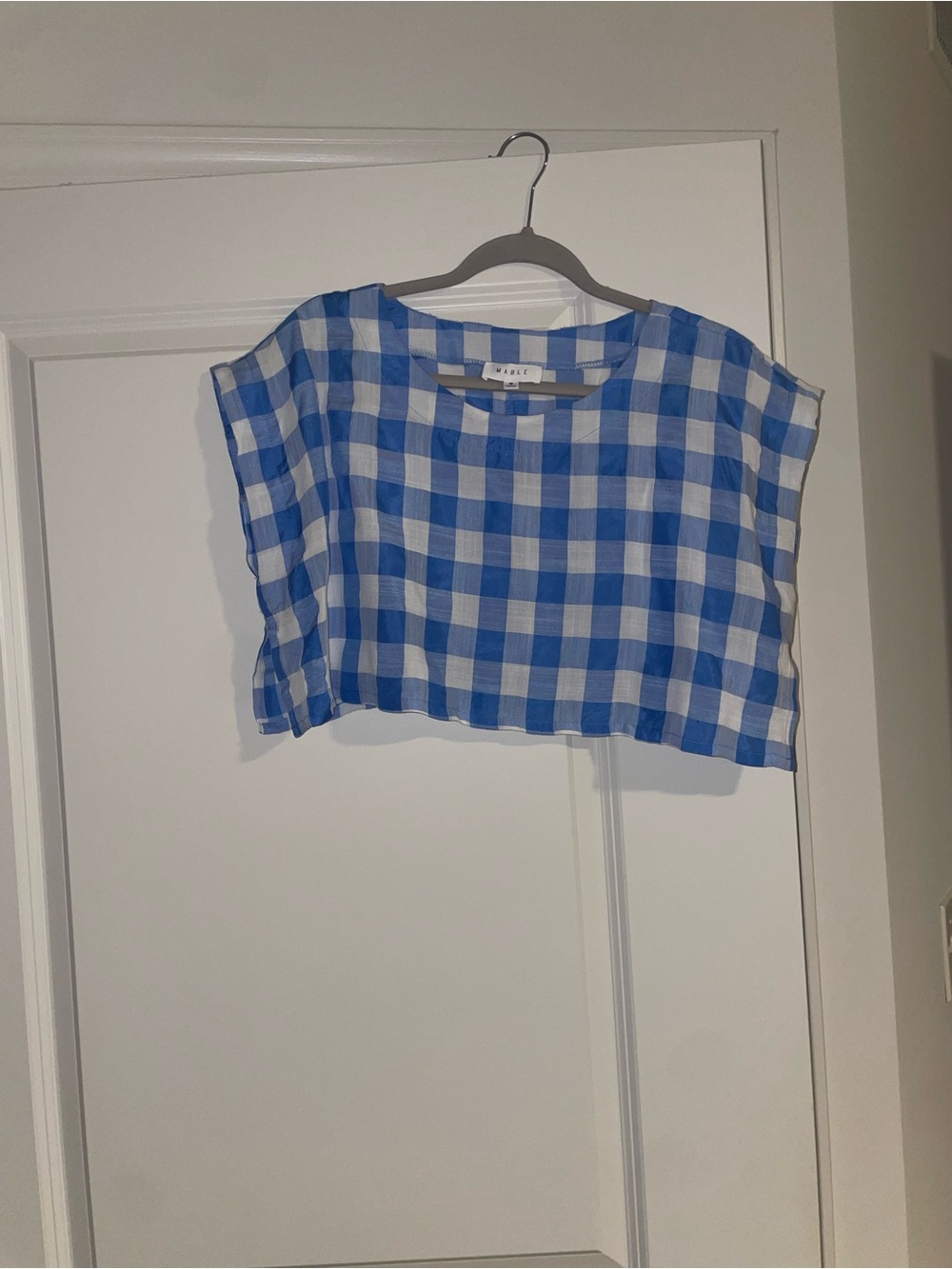Blue Gingham Crop Top - Casual Summer Tee